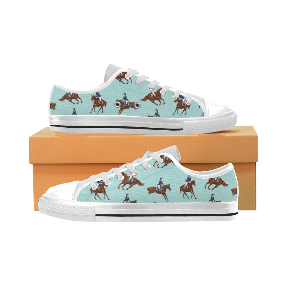 Horses running horses rider pattern Men's Low Top Canvas Shoes White
