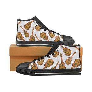 Paint Guitar Pattern Women's High Top Canvas Shoes Black
