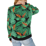 heliconia flower palm monstera leaves black backgr Women's Crew Neck Sweatshirt