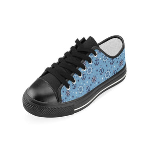 Anchors rudder compass star nautical pattern Kids' Boys' Girls' Low Top Canvas Shoes Black