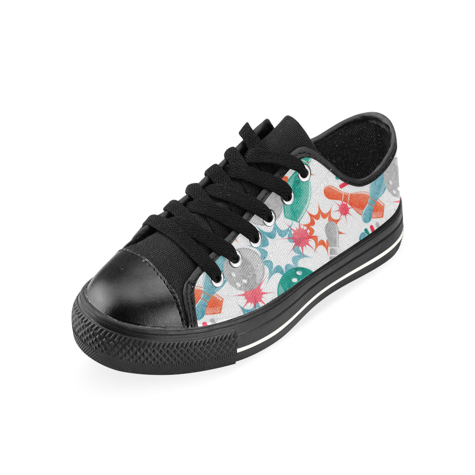 Watercolor bowling pattern Men's Low Top Canvas Shoes Black