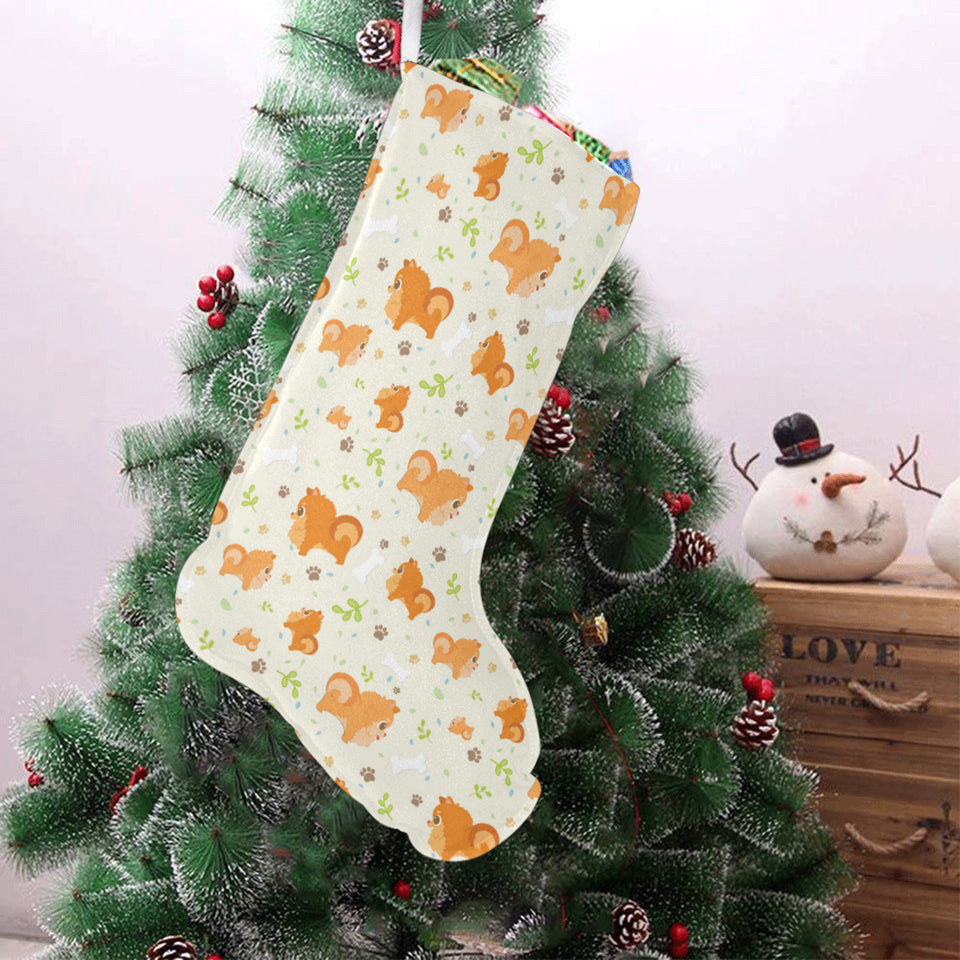 Cute brown pomeranian paw leave bone pattern Christmas Stocking