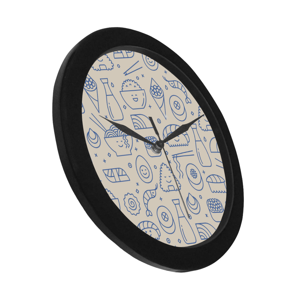 Cute sushi icon pattern Elegant Black Wall Clock