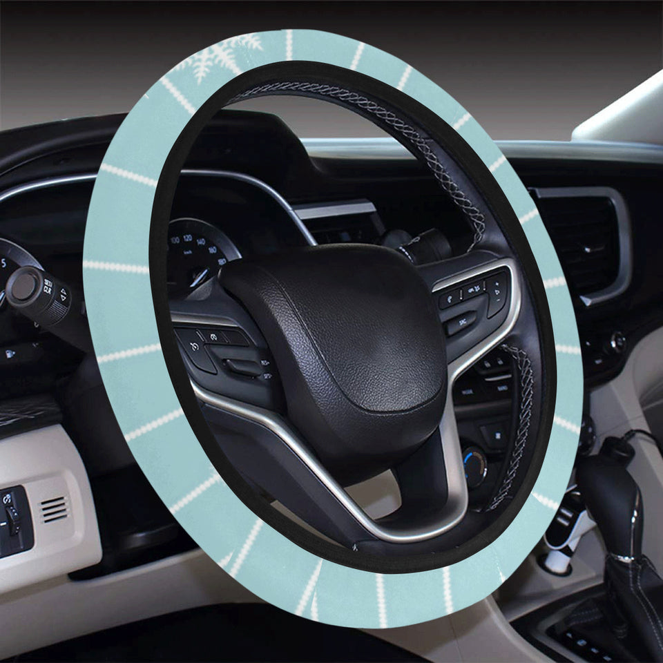 Snowflake pattern blue stripe background Car Steering Wheel Cover