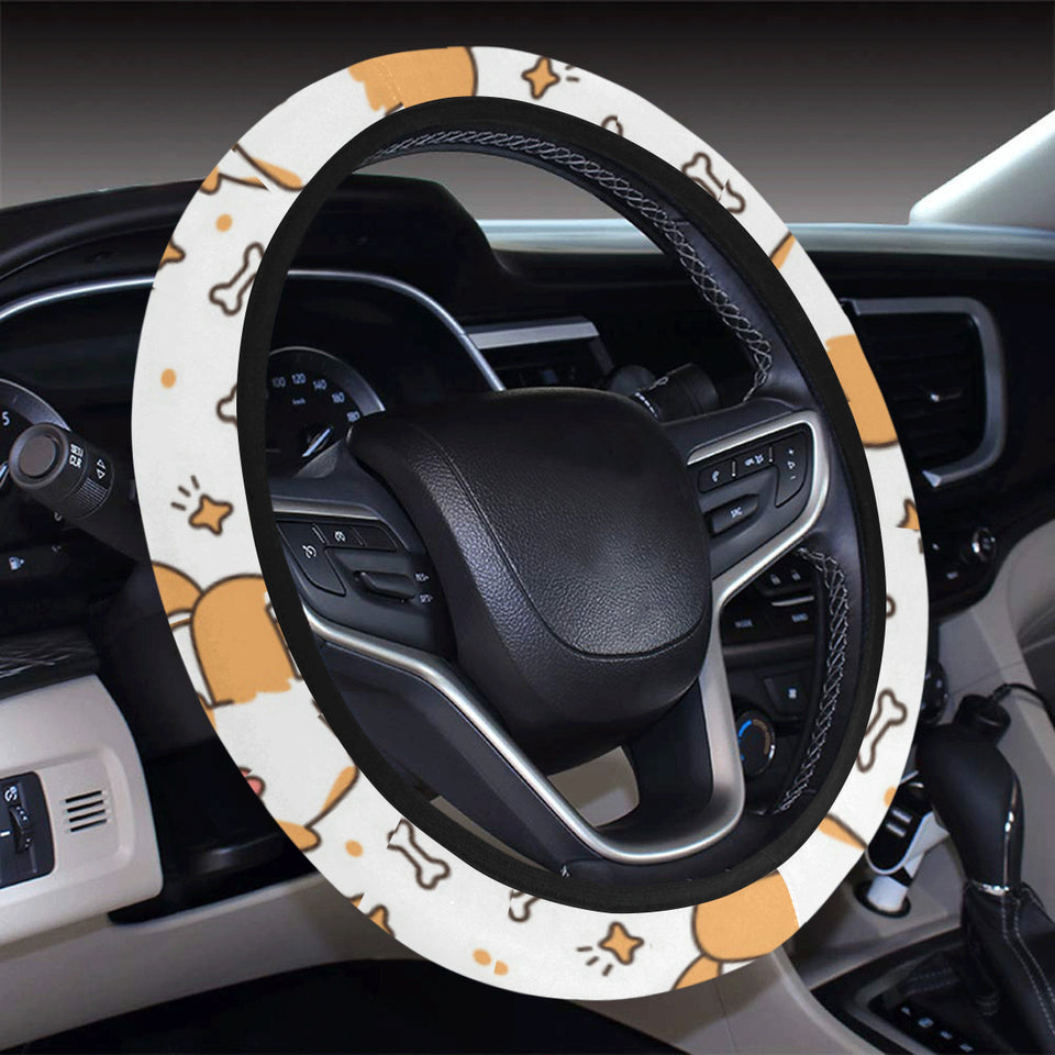 Cute corgi heart star bone pattern Car Steering Wheel Cover