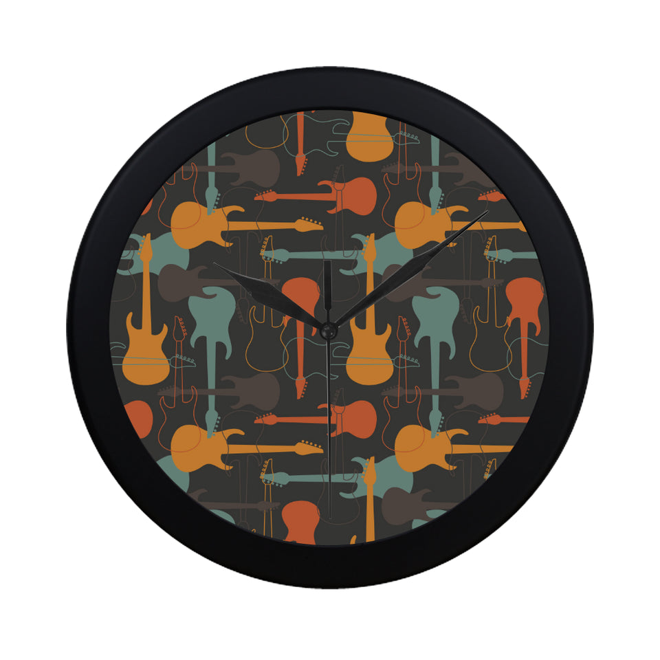 electric guitars pattern Elegant Black Wall Clock