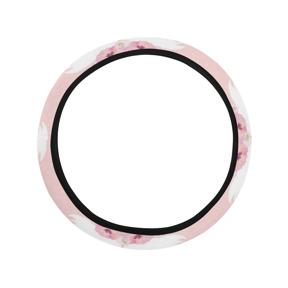 White swan and flower love pattern Car Steering Wheel Cover