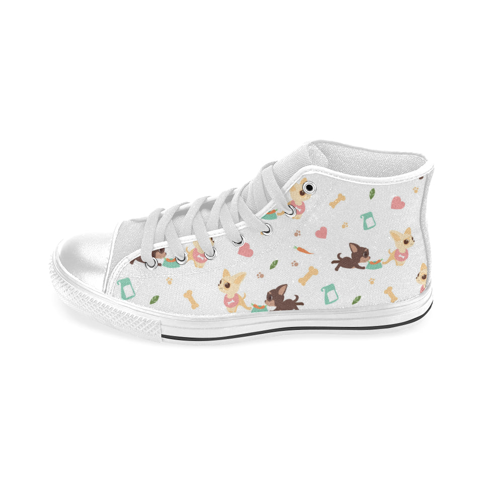 Cute Chihuahua puppie pattern Men's High Top Canvas Shoes White