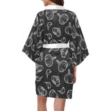 Garlic pattern black background Women's Short Kimono Robe