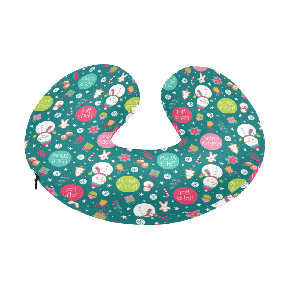 Snowman bird decorative elements christmas pattern U-Shaped Travel Neck Pillow