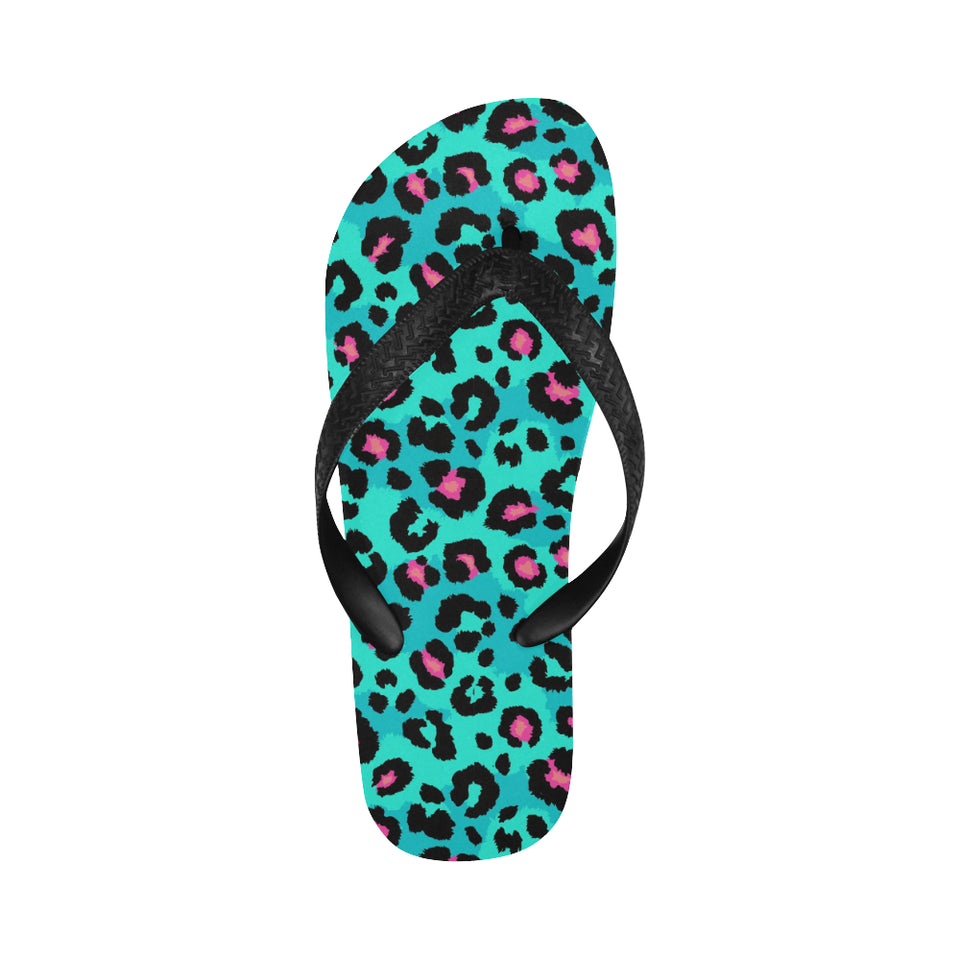 Green leopard skin print pattern Unisex Flip Flops