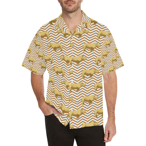 Rhino yellow theme pattern Men's All Over Print Hawaiian Shirt