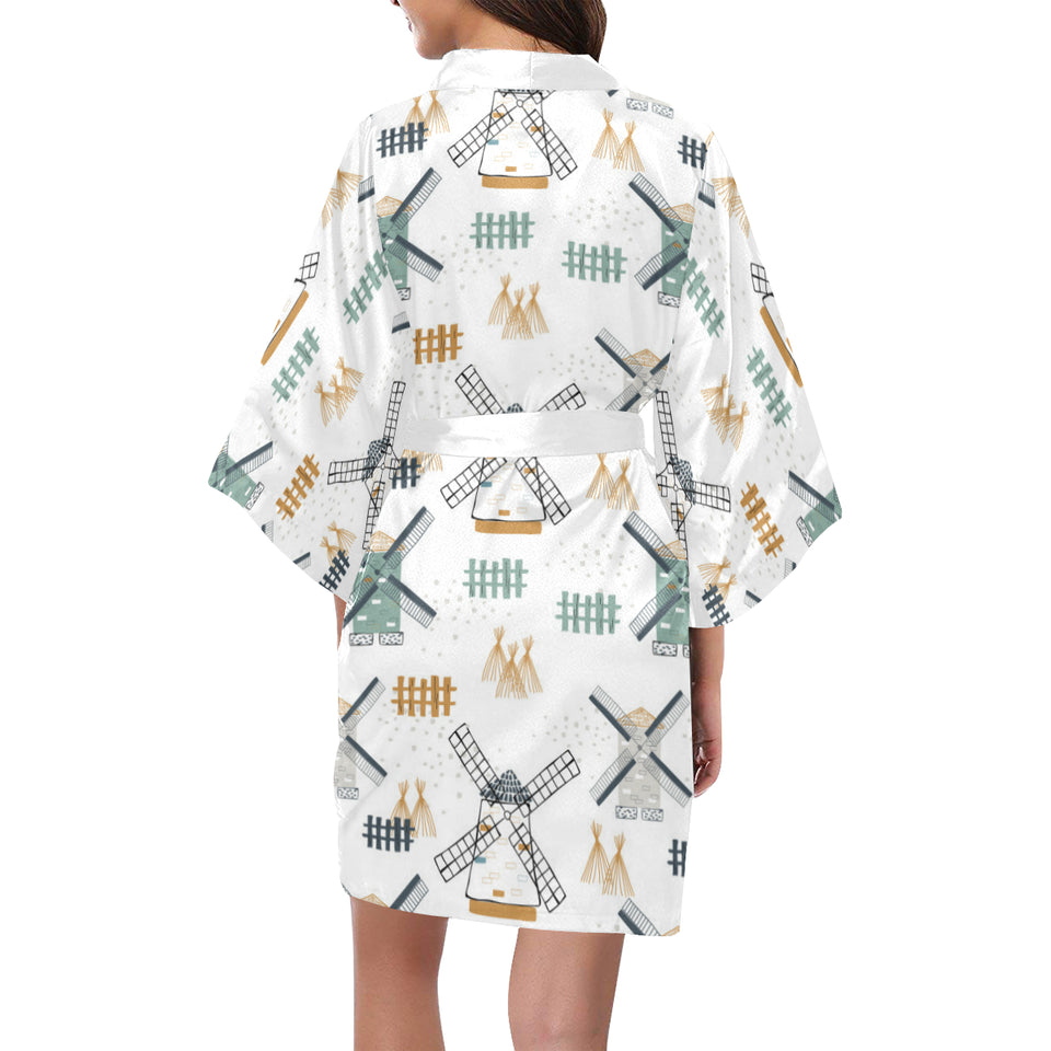 windmill pattern Women's Short Kimono Robe