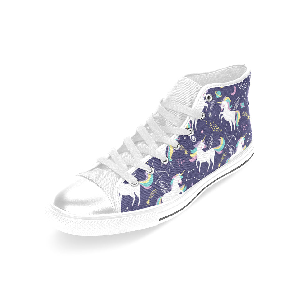 Hand drawn cute unicorn star planet Women's High Top Canvas Shoes White