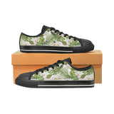 White orchid flower tropical leaves pattern Men's Low Top Canvas Shoes Black