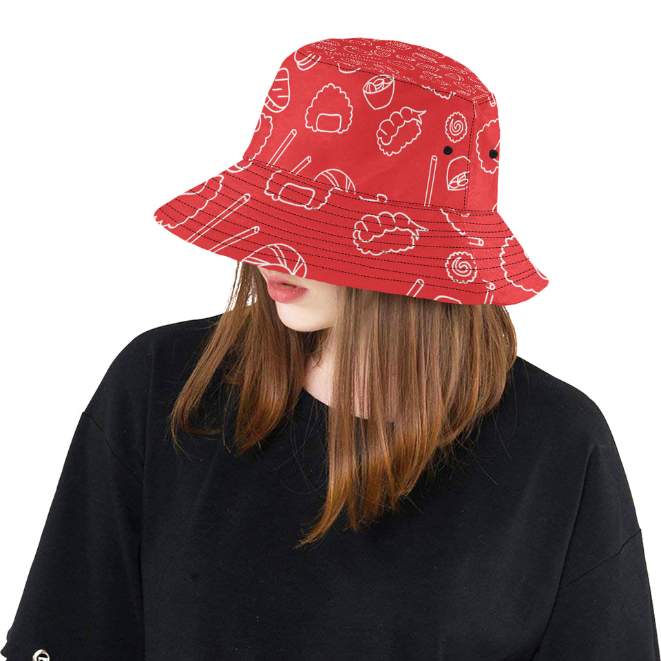 sushi pattern red background Unisex Bucket Hat