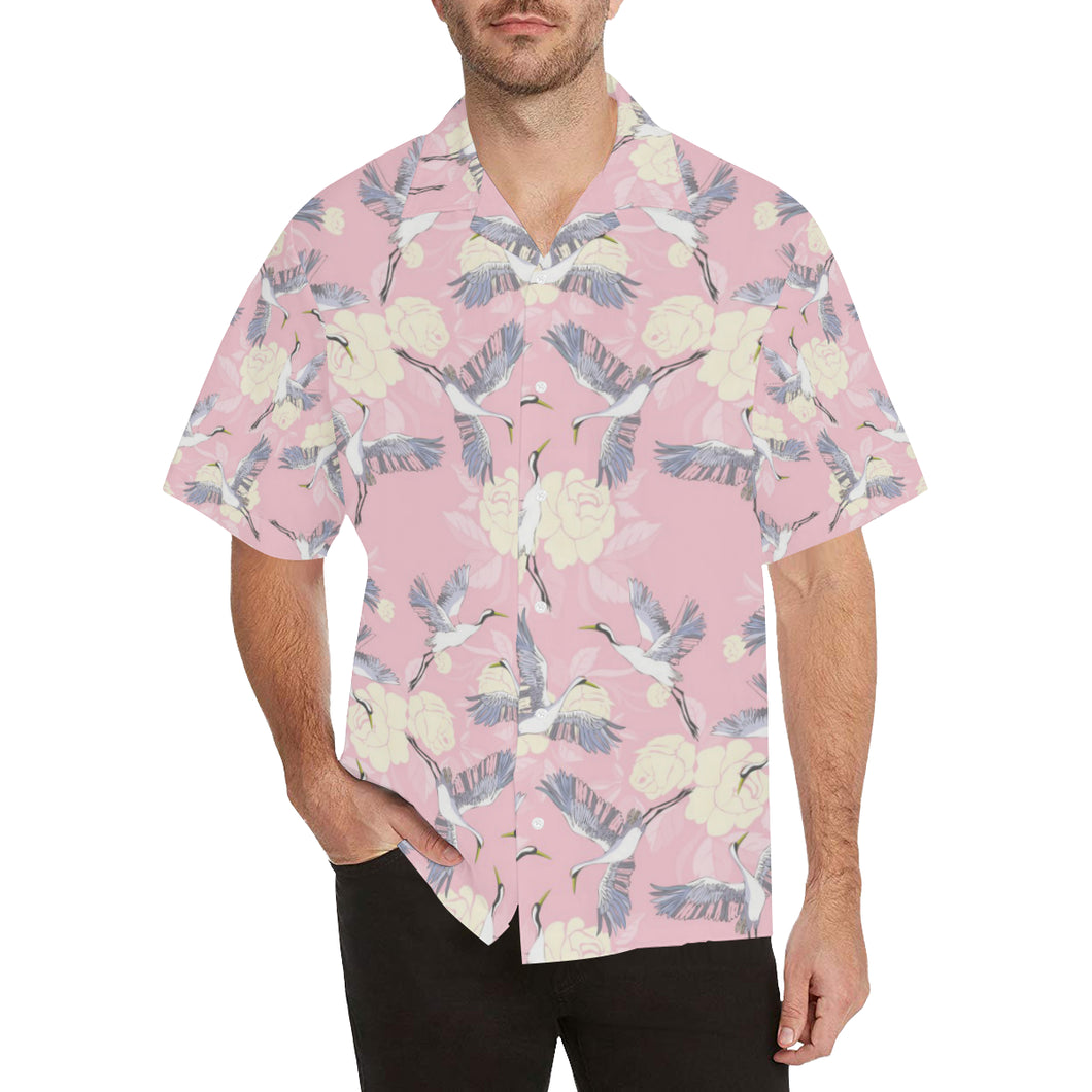 Japanese crane rose pattern Men's All Over Print Hawaiian Shirt