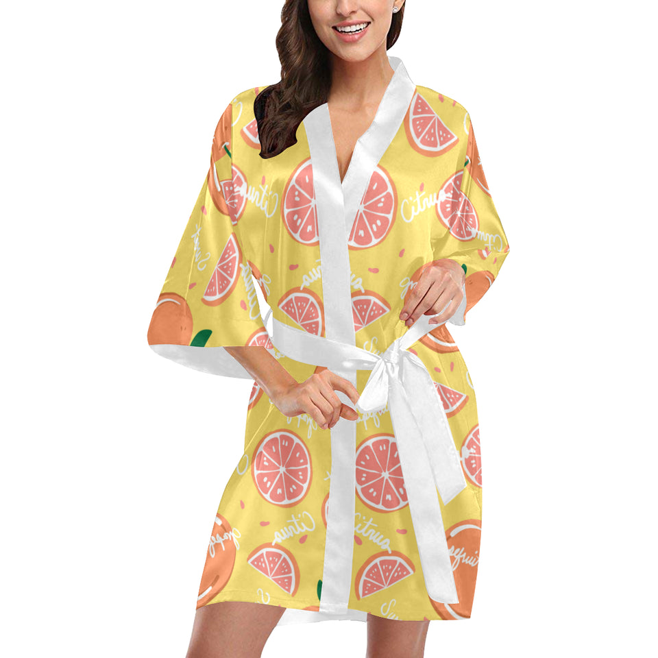 Grapefruit yellow background Women's Short Kimono Robe