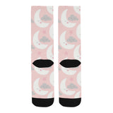 Cute moon cloud star pattern pink dot background Crew Socks
