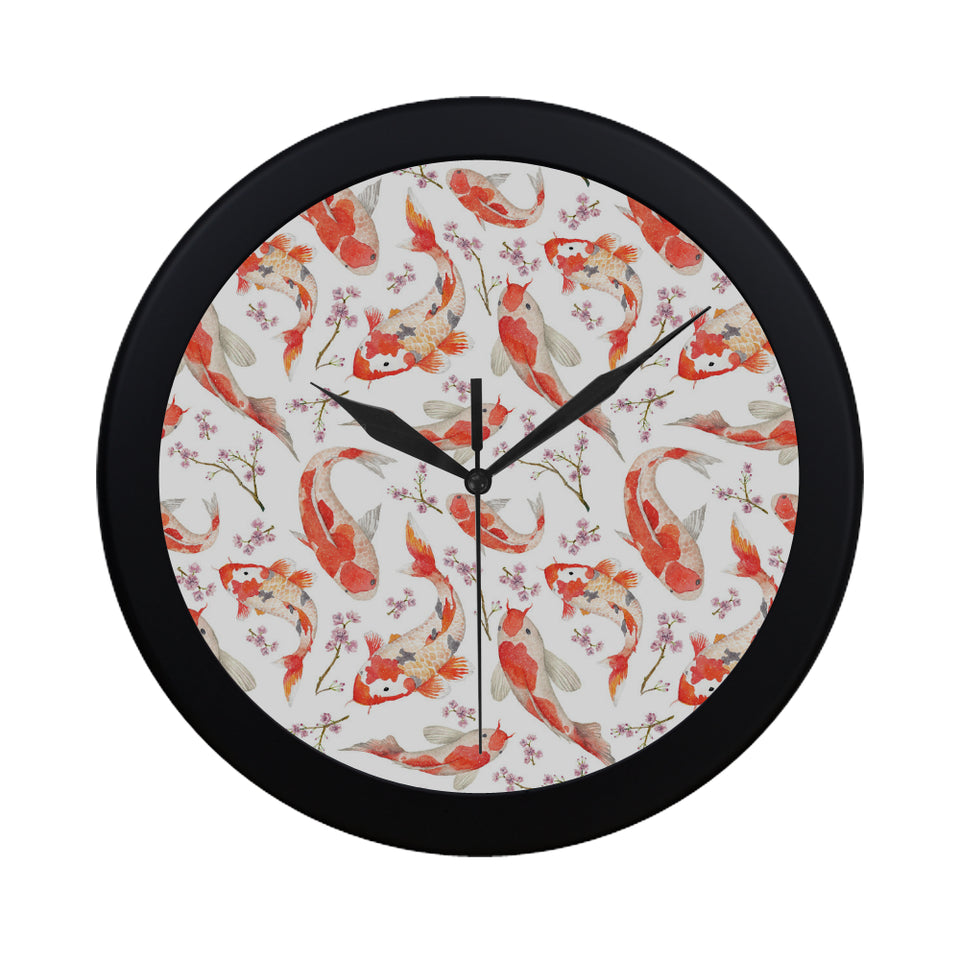 Watercolor Koi Fish Carp Fish pattern Elegant Black Wall Clock