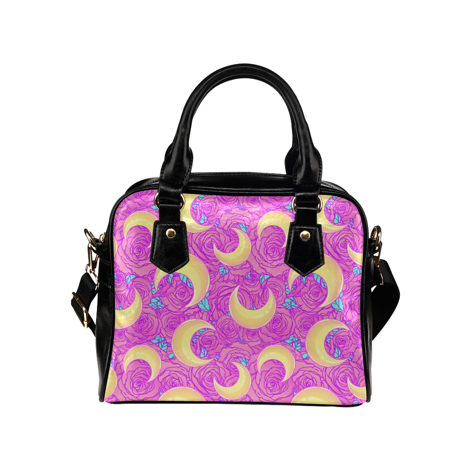 Moon pink rose background Shoulder Handbag