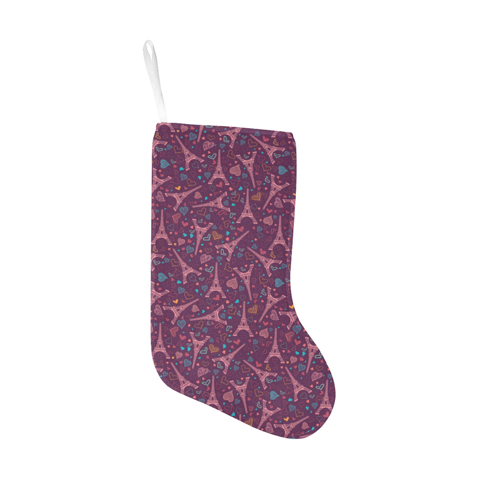 Eiffel Tower Heart Pattern Print Design 04 Christmas Stocking