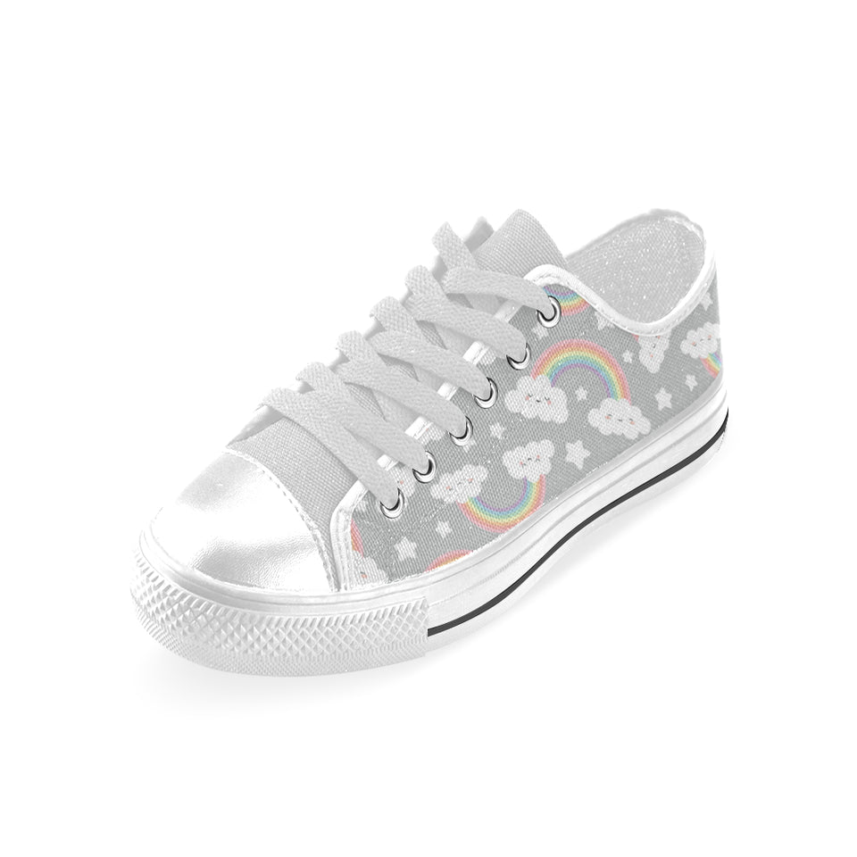 Cute rainbow clound star pattern Men's Low Top Shoes White