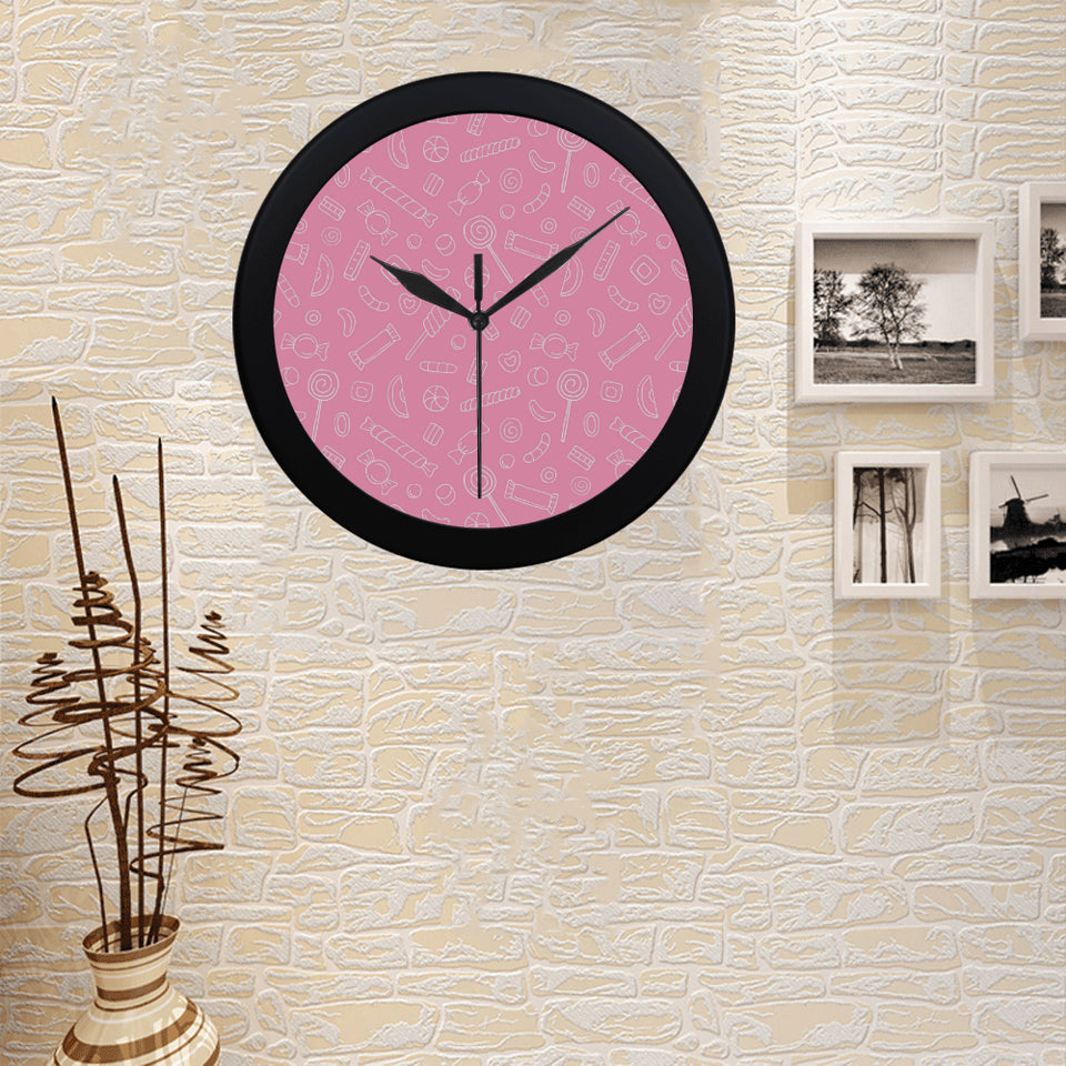 Sweet candy pink background Elegant Black Wall Clock