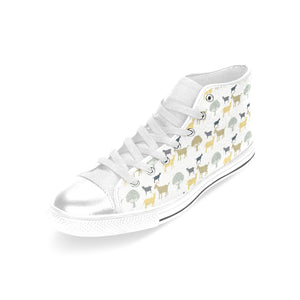 Silhouettes of goat and tree pattern Women's High Top Canvas Shoes White