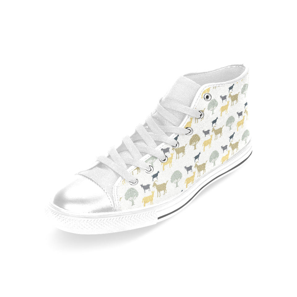 Silhouettes of goat and tree pattern Women's High Top Canvas Shoes White