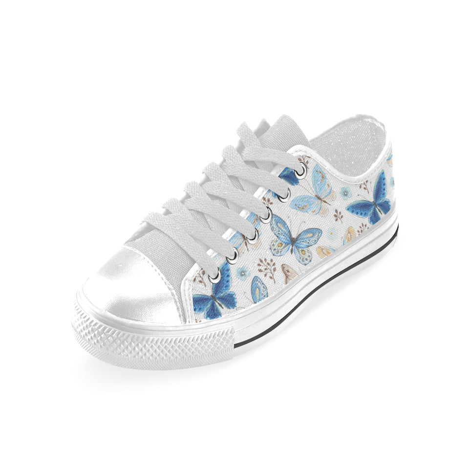 blue butterfly pattern Men's Low Top Shoes White