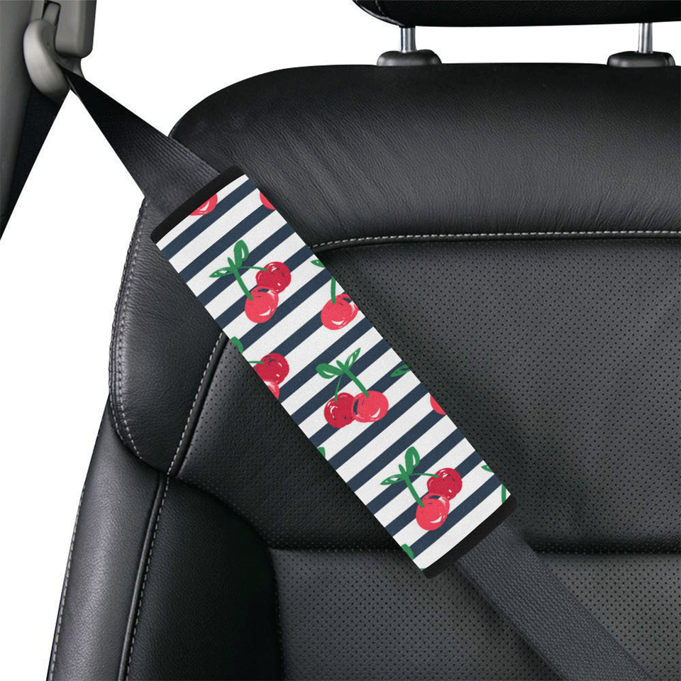 Hand drawn cherry pattern striped background Car Seat Belt Cover