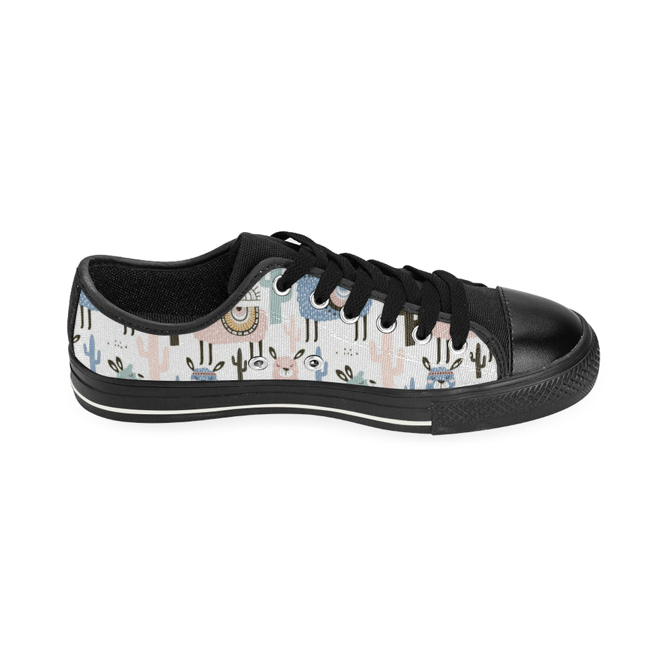 lama Alpaca cactus hand drawn pattern Men's Low Top Canvas Shoes Black
