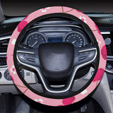 cherry flower pattern pink background Car Steering Wheel Cover