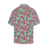 Beagle muzzles turquoise paint splashes pink patte Men's All Over Print Hawaiian Shirt