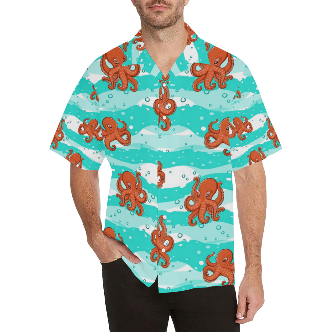 Octopuses sea wave background Men's All Over Print Hawaiian Shirt