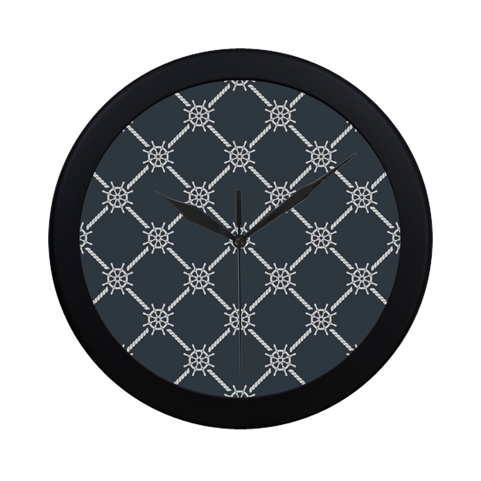 nautical steering wheel rope pattern Elegant Black Wall Clock