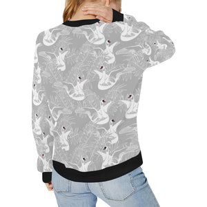 white swan gray background Women's Crew Neck Sweatshirt