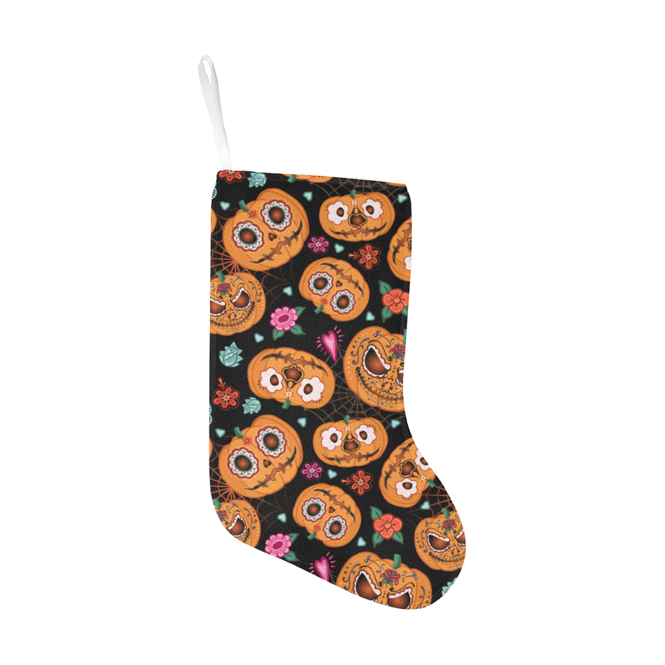 Pumpkin flowers spiderweb Halloween theme Christmas Stocking