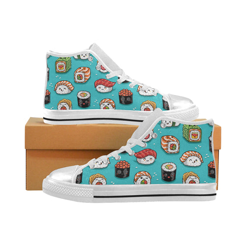 Cute sushi pattern Women's High Top Canvas Shoes White