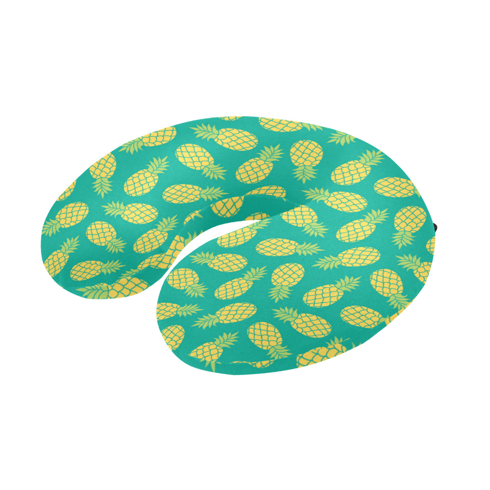 Pineapples pattern green background U-Shaped Travel Neck Pillow