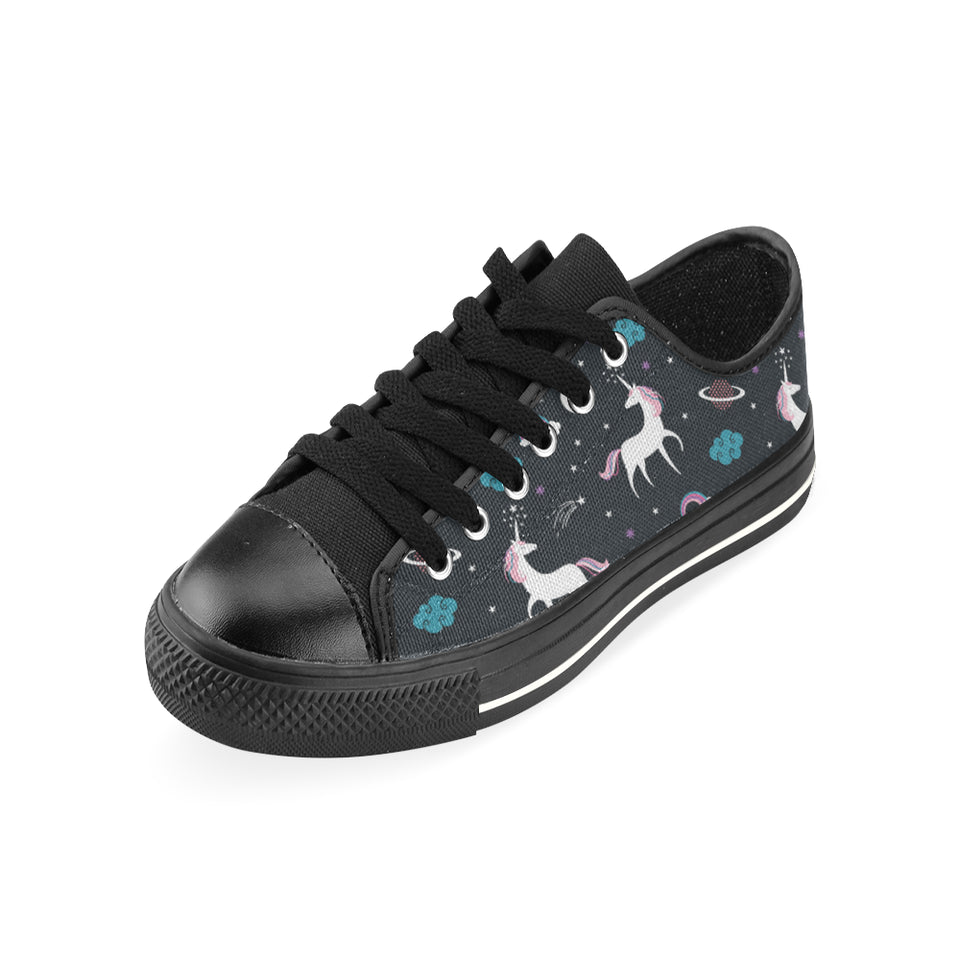 unicorn rainbows moon clound star pattern Men's Low Top Canvas Shoes Black