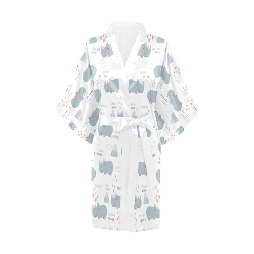 cute rhino heart pattern Women's Short Kimono Robe