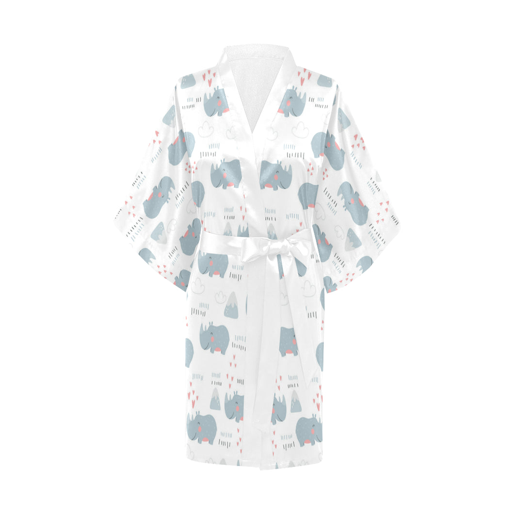 cute rhino heart pattern Women's Short Kimono Robe