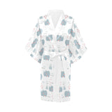 cute rhino heart pattern Women's Short Kimono Robe