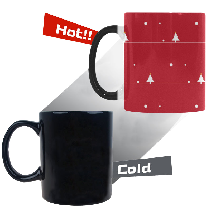 Christmas tree star snow red background Morphing Mug Heat Changing Mug