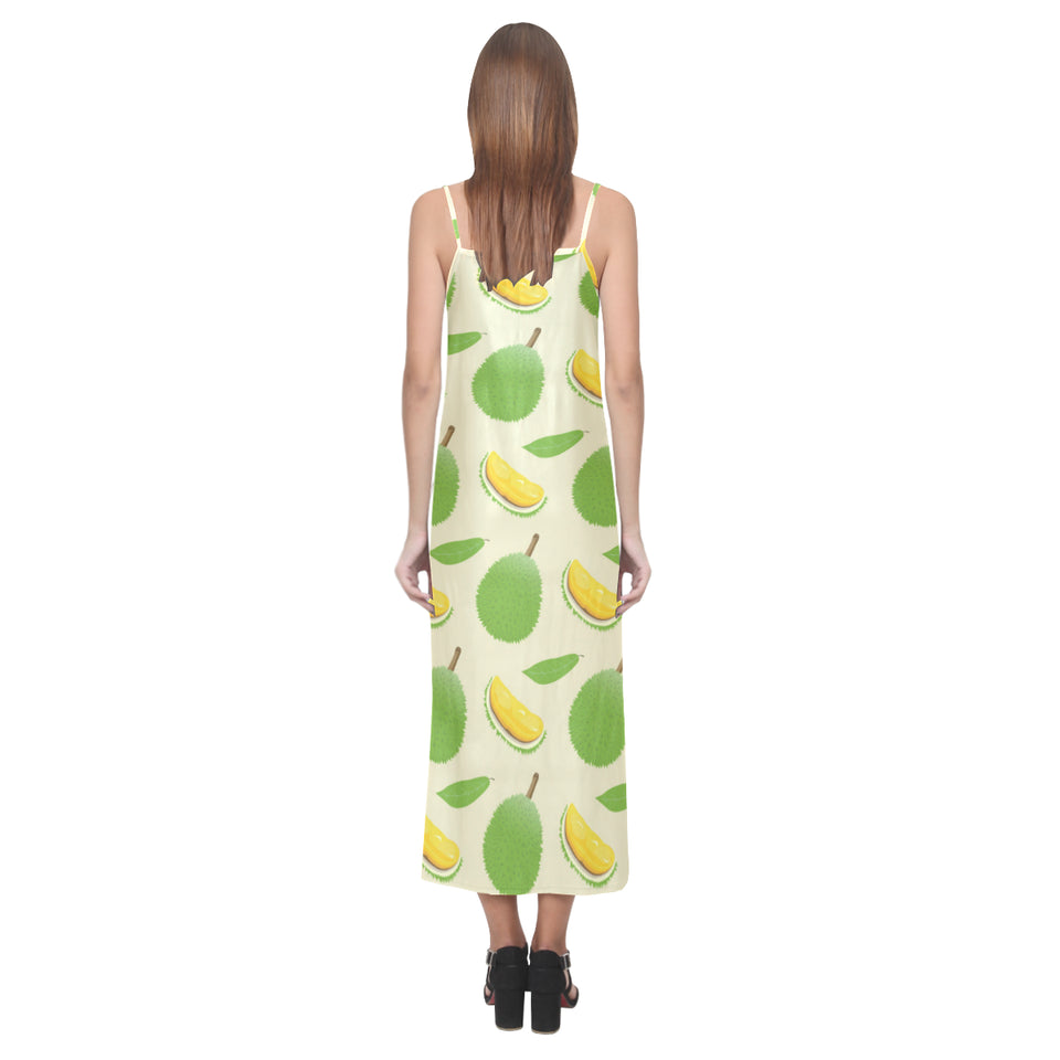 Durian pattern V-Neck Open Fork Long Dress