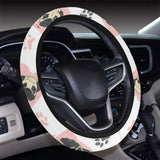 Cute pugs pink heart paw pattern Car Steering Wheel Cover