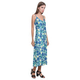 blueberry design pattern V-Neck Open Fork Long Dress