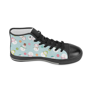 Cute snowman snowflake pattern Women's High Top Canvas Shoes Black